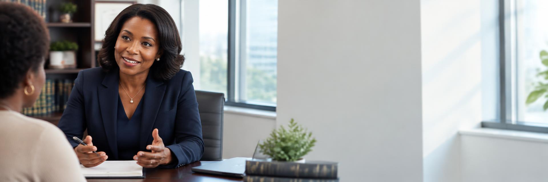 Attorney meeting with a client in a law office